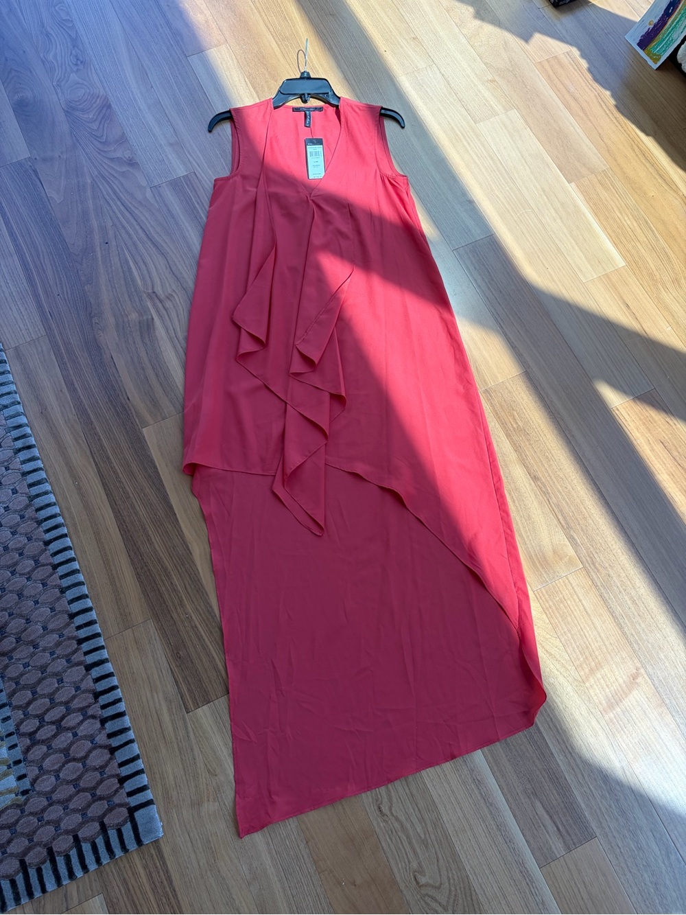 BCBGMaxAzria Coral Red High-Low Ruffle Dress